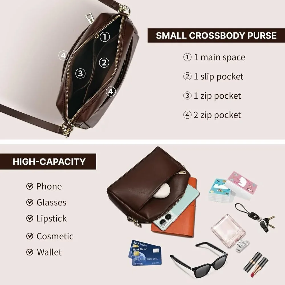 Vegan Leather Crossbody Bag Women Small Organizer Travel Purse